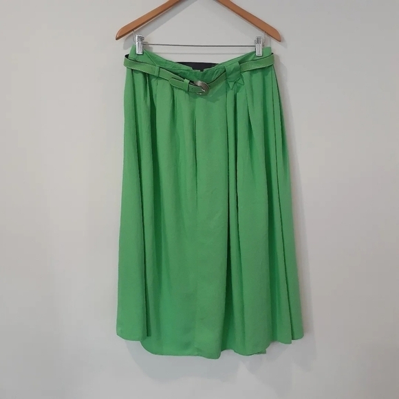 Retro 80's/90's Kiwi Green Pleated Midi Skirt - Picture 8 of 8